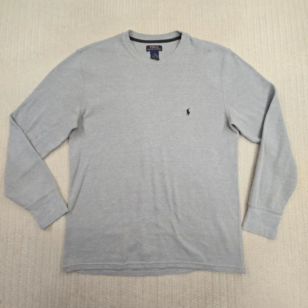 Polo Ralph Lauren Thermal Shirt Mens Large Long Sleeve Gray‎ Crewneck Pony Logo